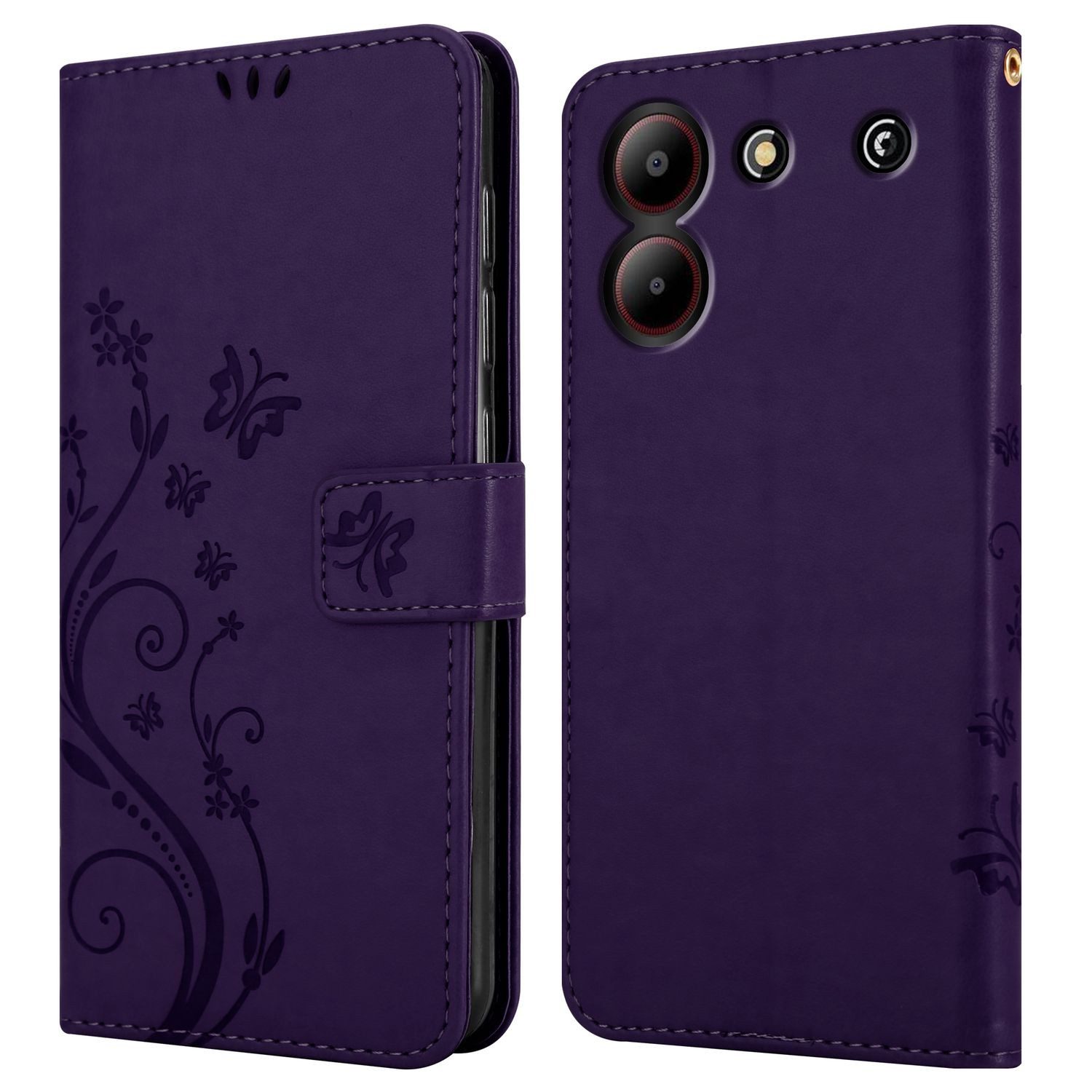 Cadorabo Handyhülle für ZTE Blade A54 Hülle ZTE Blade A54, Hülle Schutzhülle Blumen Flower mit Standfunktion Kartenfach Magnet