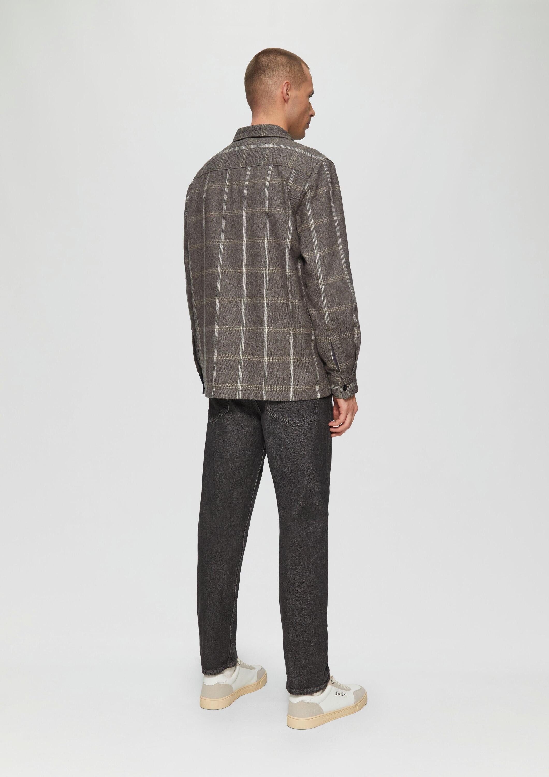 s.Oliver Langarmhemd Hemd Kariertes Overshirt aus Wollmix mit Brusttasche