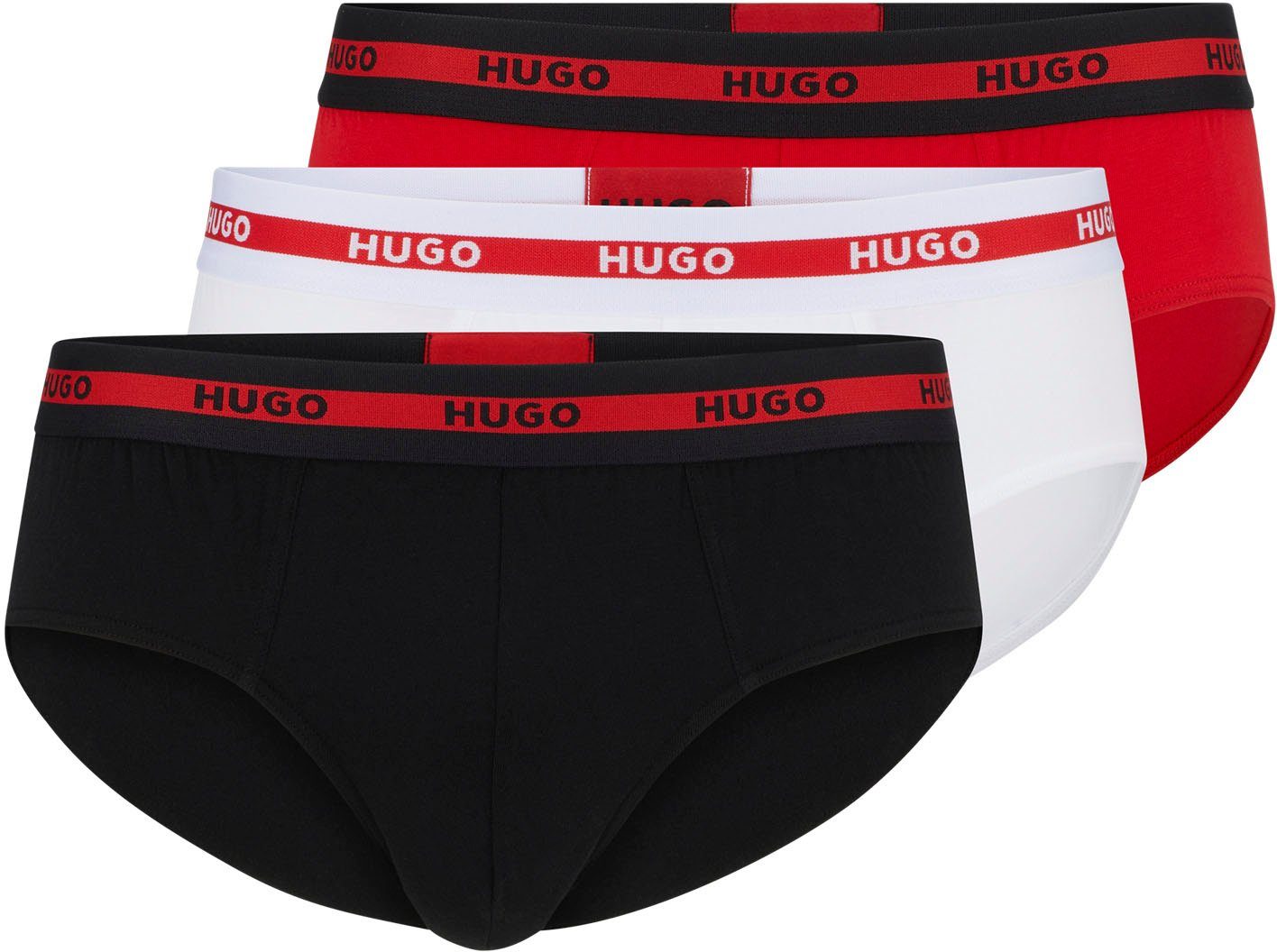 hellrot-weiß-schwarz Slip und Logoschriftzügen Dreierpack) Bund Im mit dem 3-St., auf Kontraststreifen (Packung, HUGO