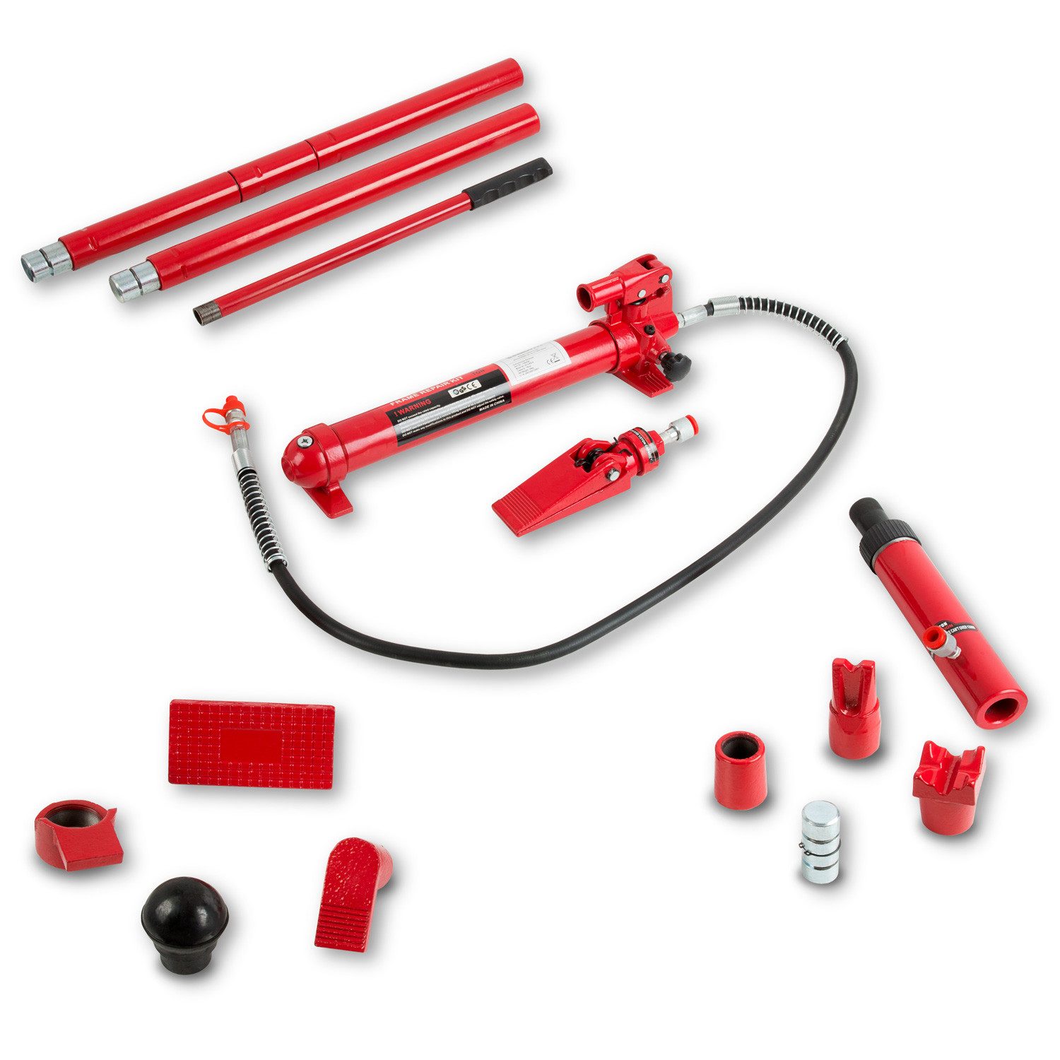 EBERTH Werkstattpresse Karosseriepresse Hydraulisch mit 10T Leistung, max. 10 in t, 7 Druckstücke, Spreizer, Koffer, Professionelles KFZ-Werkzeug