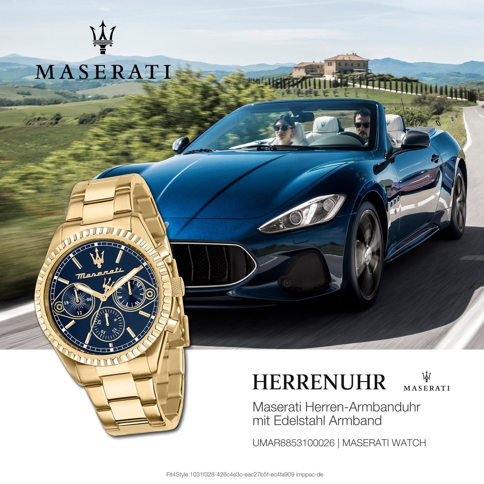 Italy MASERATI Edelstahlarmband, Multifunktion, Multifunktionsuhr Made-In Maserati Herrenuhr Herrenuhr 43mm) rund, groß (ca.