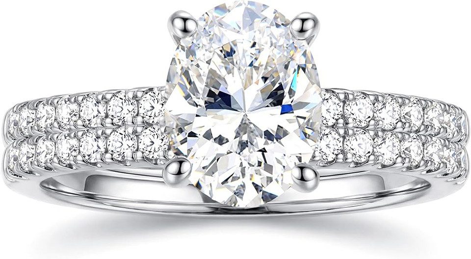 Jumpeak Diamantring Diamantring mit ovalem Schliff,doppelreihiger Ring,2ct/3ct,D,VS1, Verlobungsgeschenk,Geschenk zum Jahrestag,Geburtstagsgeschenk585erGold