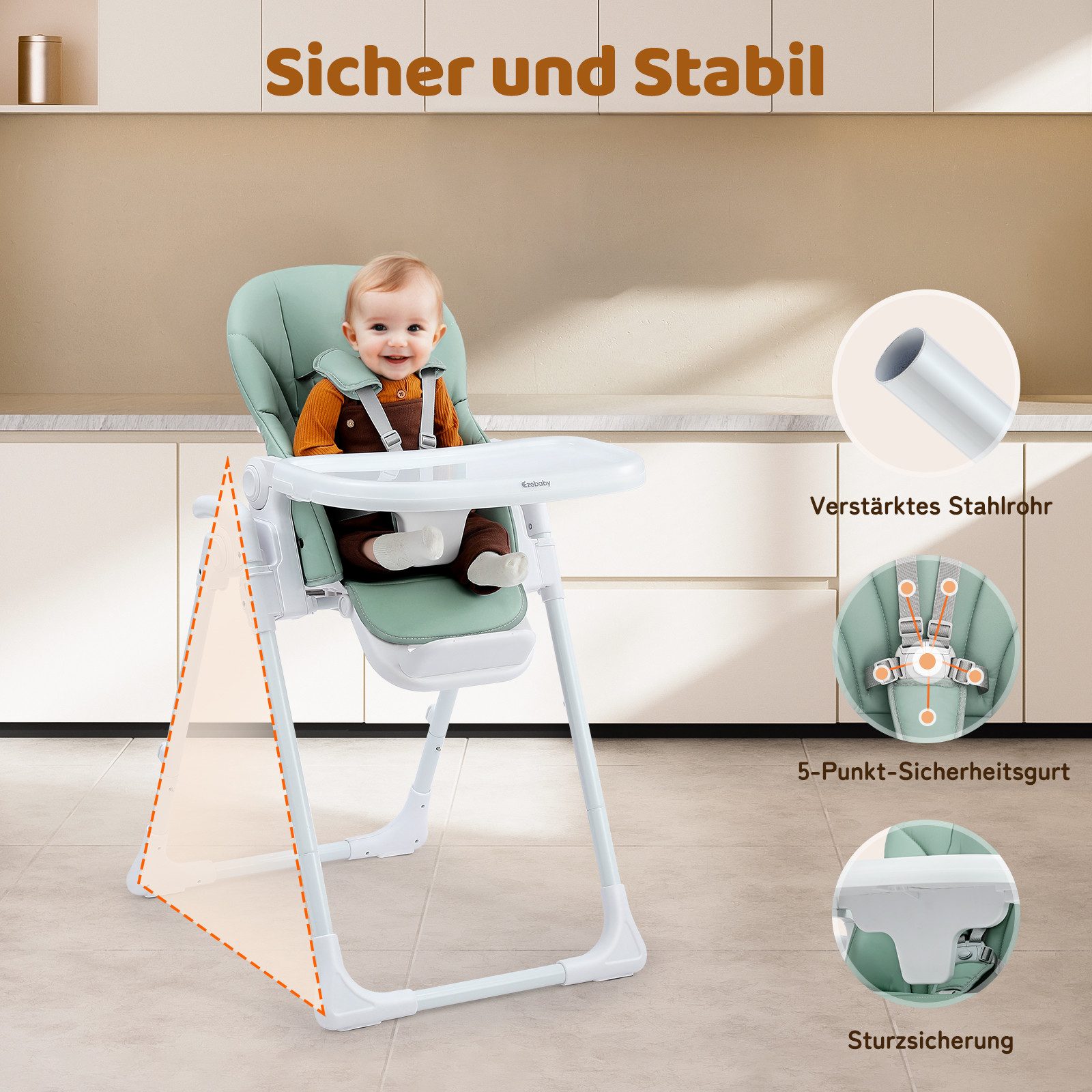 Ezebaby Stuhl Baby Mitwachsend Kinderstuhl 6-fach höhenverstellbar klappbar günstig online kaufen