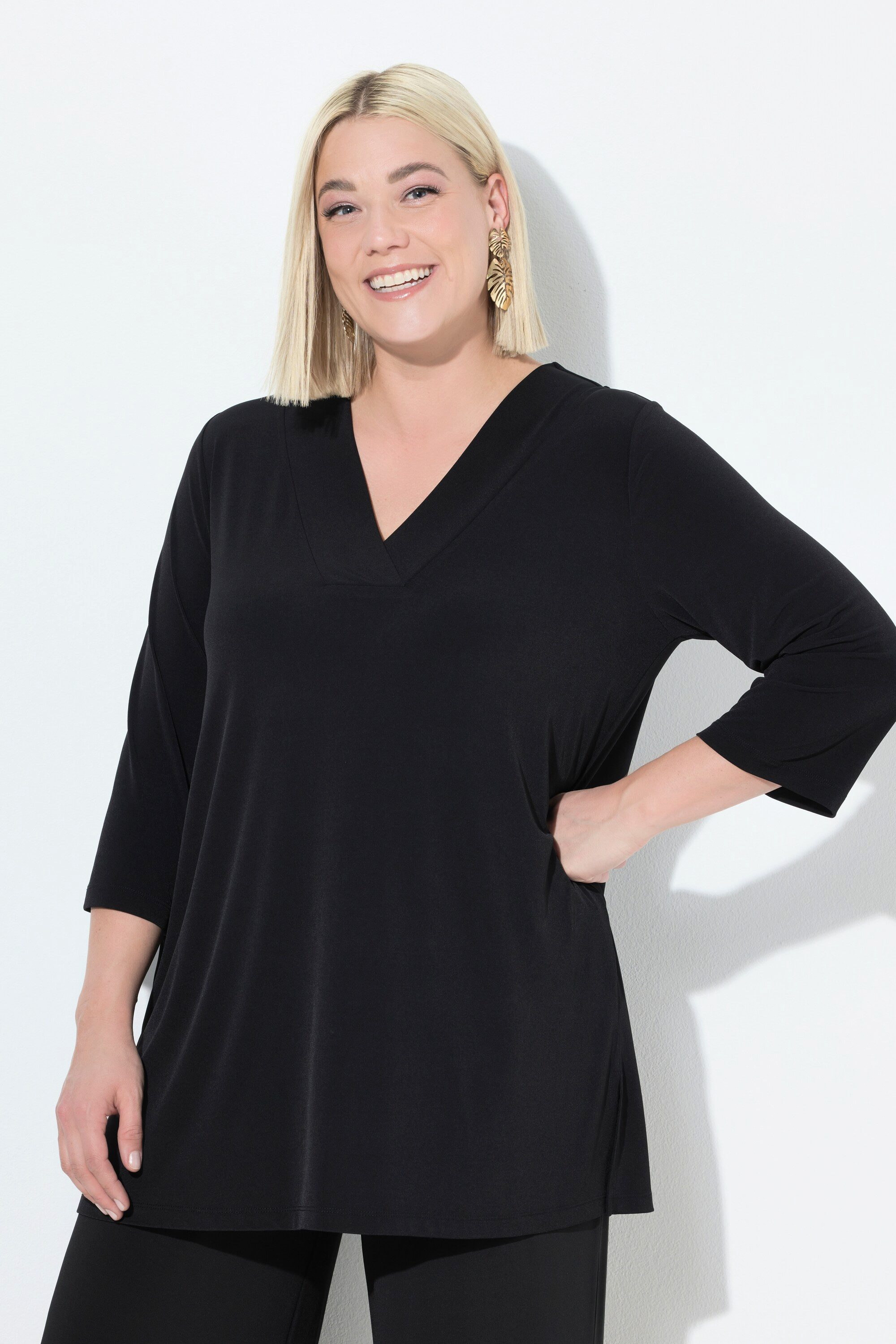 Ulla Popken Longshirt Longshirt A-Linie V-Ausschnitt günstig online kaufen