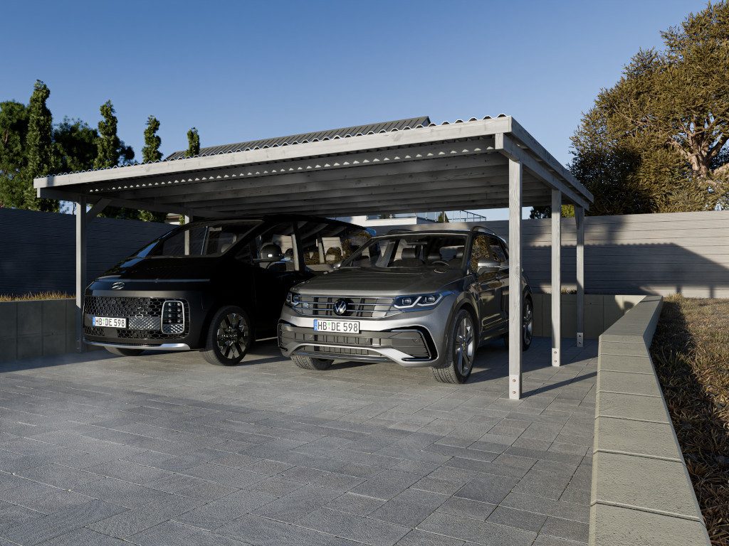 Woodtex Gartenhaus WOODTEX Carport 304×676 cm, BxT: 304x676 cm, Blockbohlenhaus mit Flachdach, robustes Gerätehaus für den Garten
