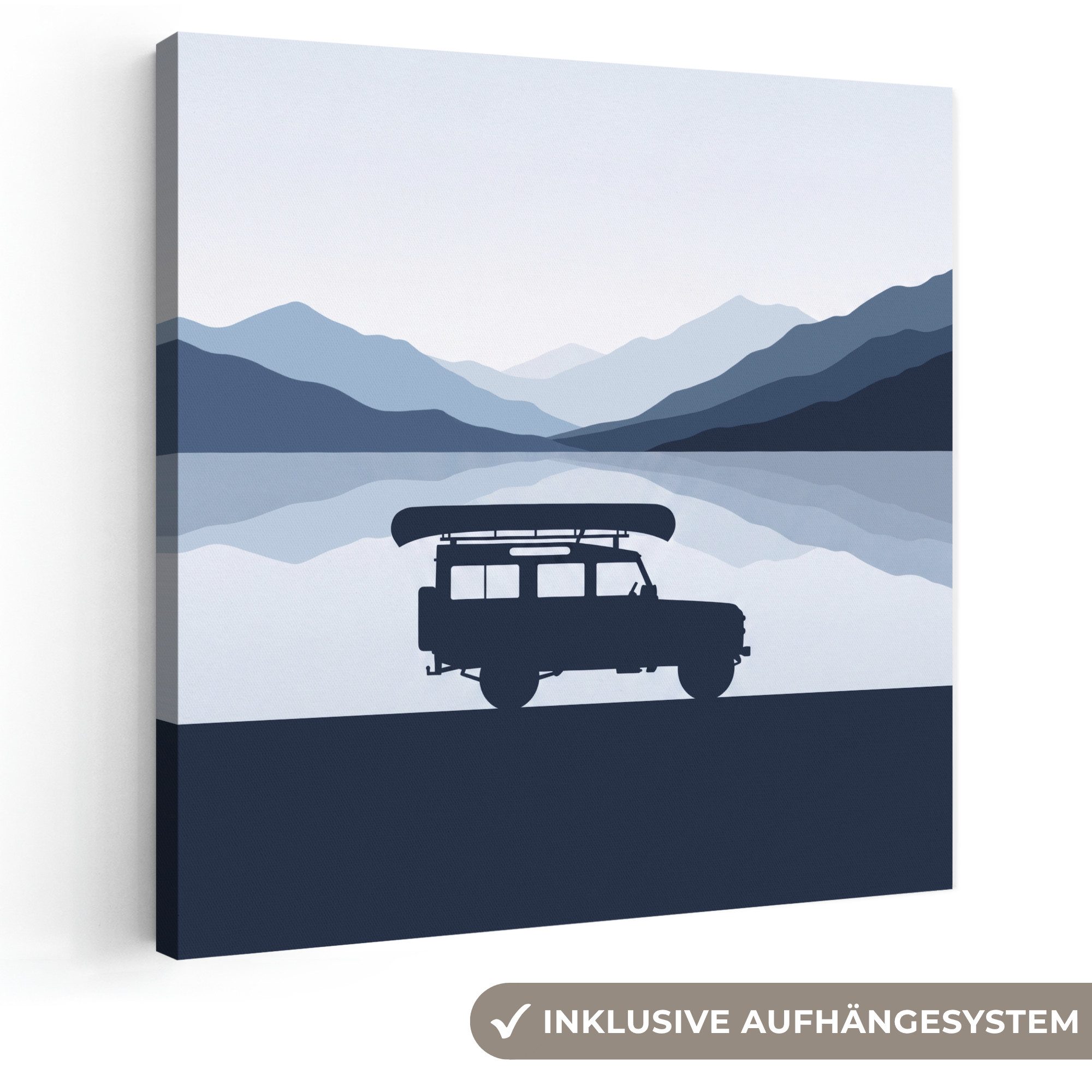 OneMillionCanvasses® Leinwandbild Auto - See - Berge - Blau, Fotodruck (1 St), Wandbild, Deko Schlafzimmer Wohnzimmer Flur 20x20 cm