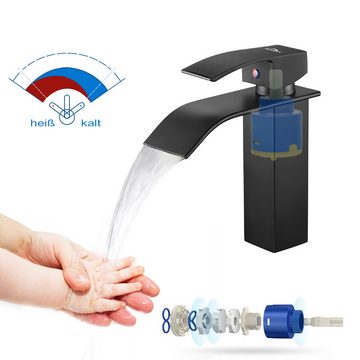 AuraLum pro Waschtischarmatur Schwarz Wasserfall Wasserhahn Bad Waschbecken Armatur Badarmatur Mischbatterie, Gesamthöhe: 183 mm