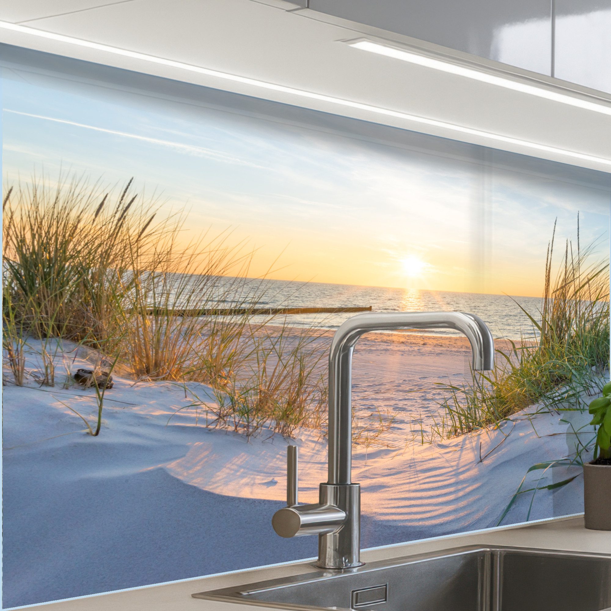 KitchenYeah Küchenrückwand selbstklebend Strand - Sonne - Düne - Gras - San günstig online kaufen