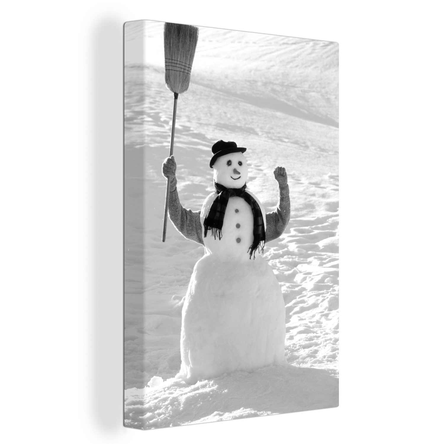 OneMillionCanvasses® Leinwandbild Ein Weihnachtsfoto von einer Person mit einem Besen steht hinter dem, (1 St), Leinwandbild fertig bespannt inkl. Zackenaufhänger, Gemälde, 20x30 cm