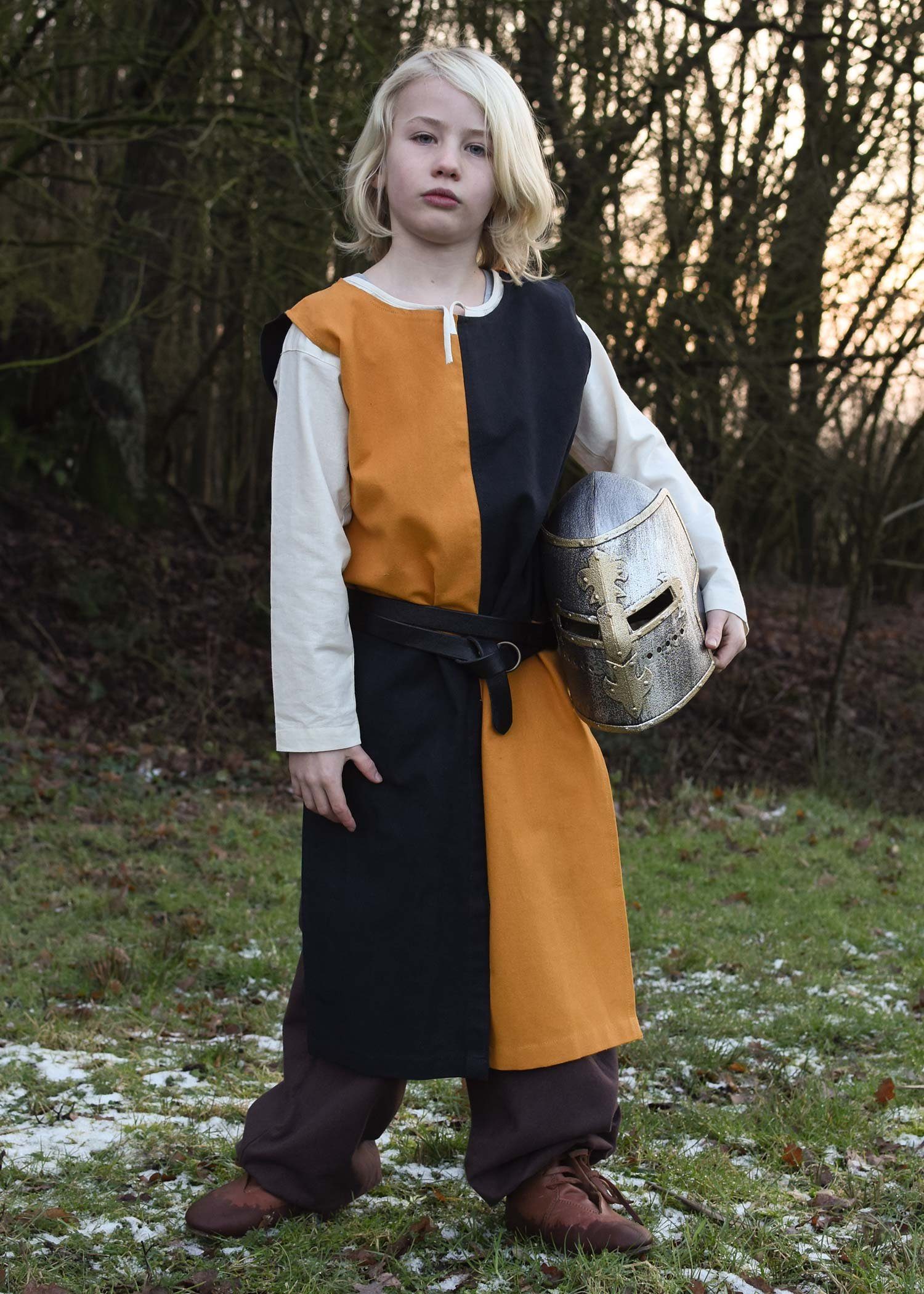 Battle Merchant Ritter-Kostüm Kinder-Waffenrock Lucas, Mi-Parti, gelb/schwarz