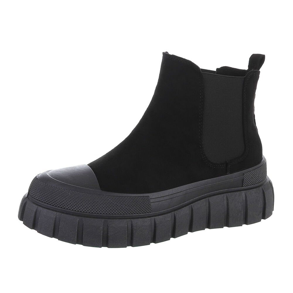 Ital-Design Damen Chelsea Freizeit Plateaustiefelette Keilabsatz/Wedge Chelsea Boots in Schwarz