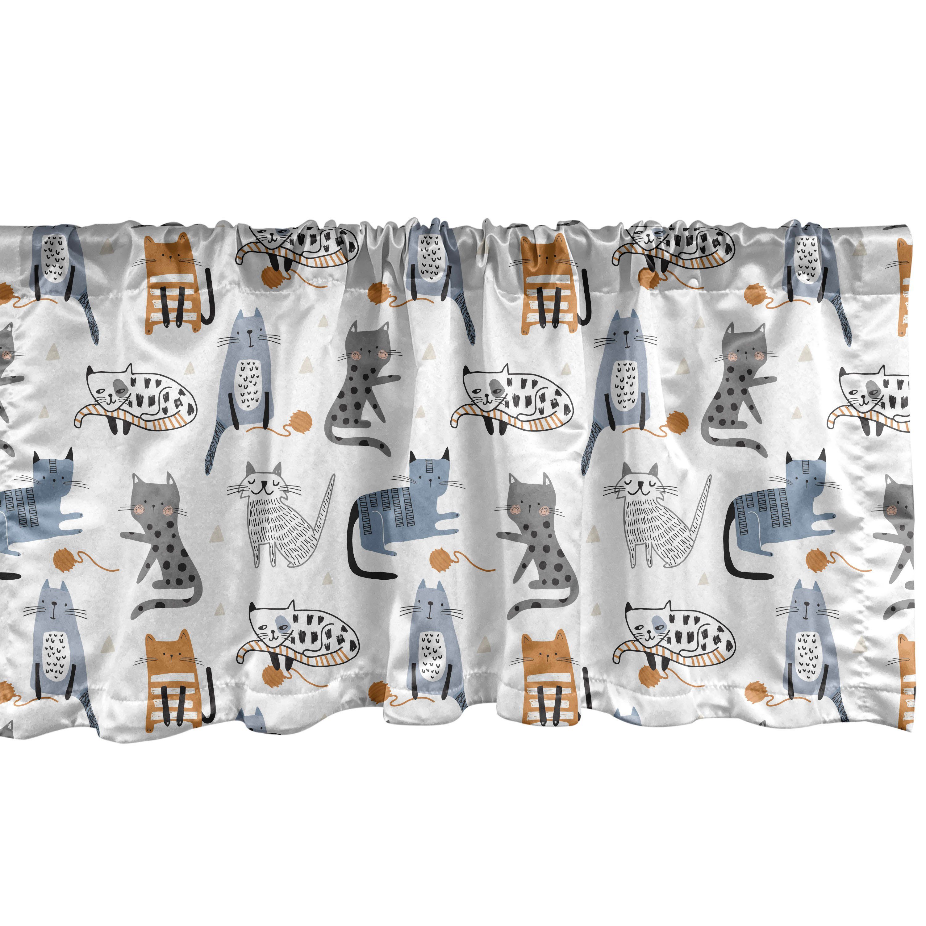 Scheibengardine Vorhang Volant für Küche Schlafzimmer Dekor mit Stangentasche, Abakuhaus, Microfaser, Gekritzel Flüchtige Kätzchen