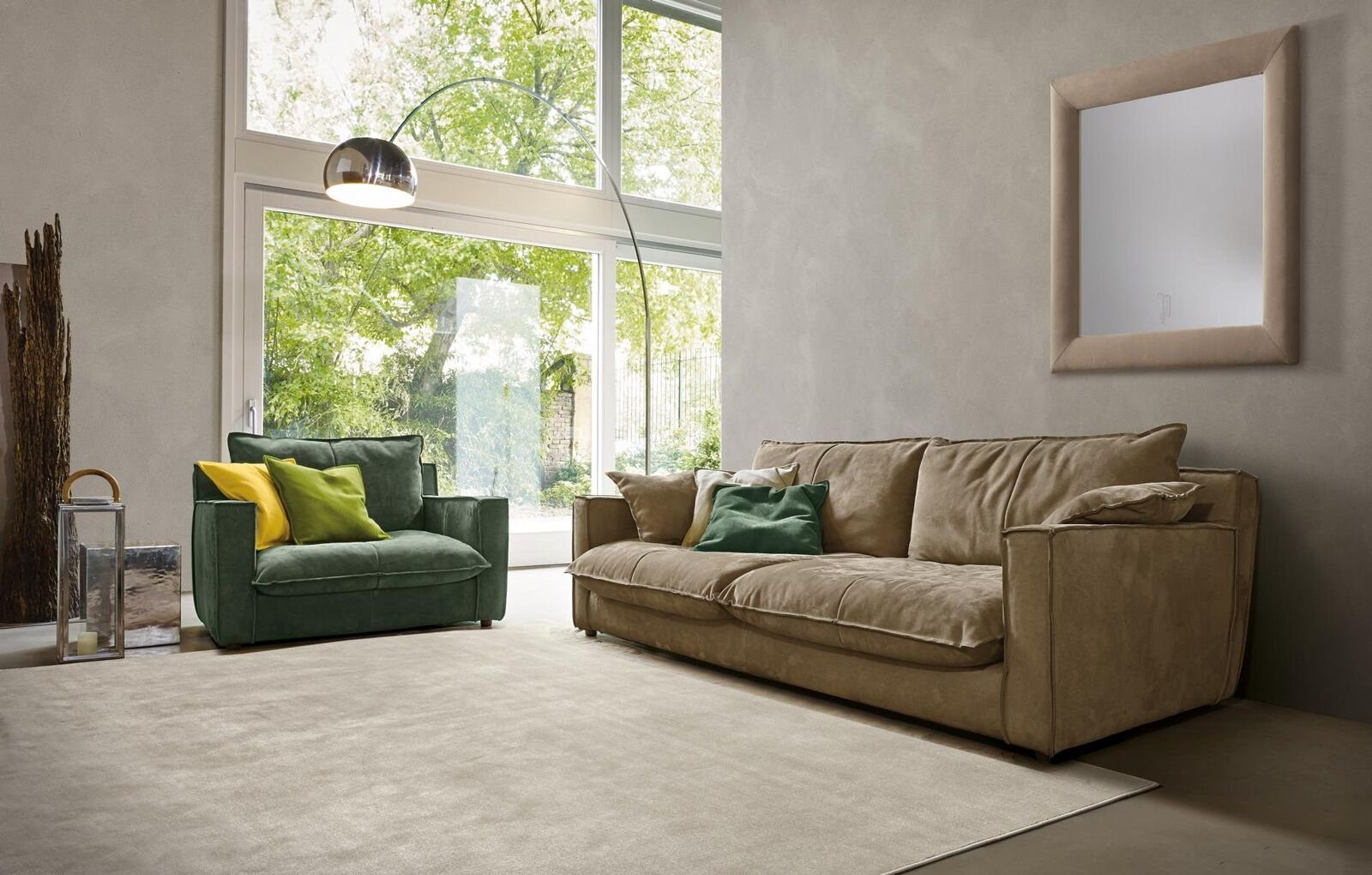 Beige/Grun Sessel Sitzer JVmoebel 3+1 Leder Sofas Sofa Garnitur Sofagarnitur Sofa Luxus Set