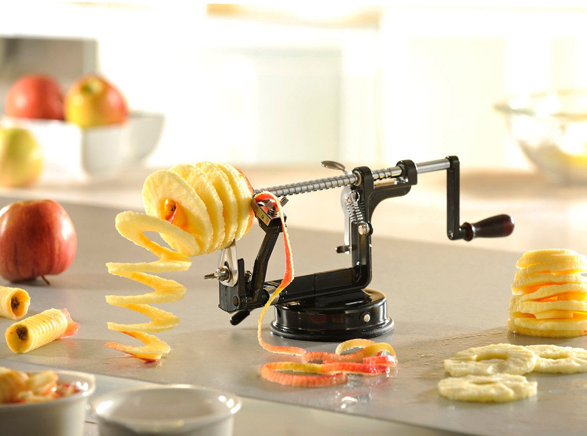 GEFU Apfelschäler DELICIO, (1-tlg), 3-in-1 Funktion, mühelos, kompakt.