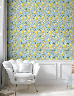 Abakuhaus Vinyltapete selbstklebendes Wohnzimmer Küchenakzent, Zitronen Bunte Citrus Blumen-Kunst