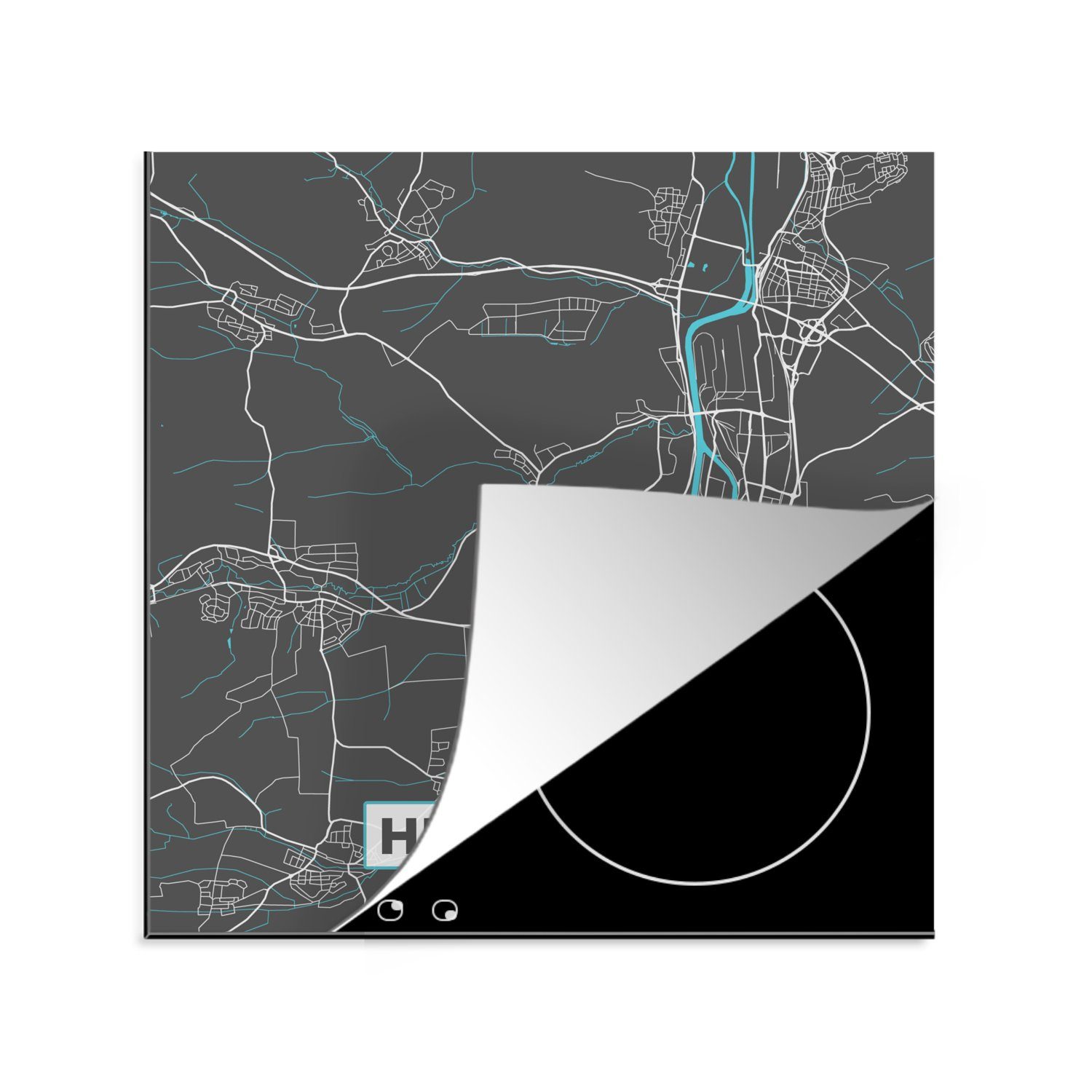 MuchoWow Herdblende-/Abdeckplatte Deutschland - Blau - Heilbronn - Stadtplan - Karte, Vinyl, (1 tlg), 78x78 cm, Ceranfeldabdeckung, Arbeitsplatte für küche
