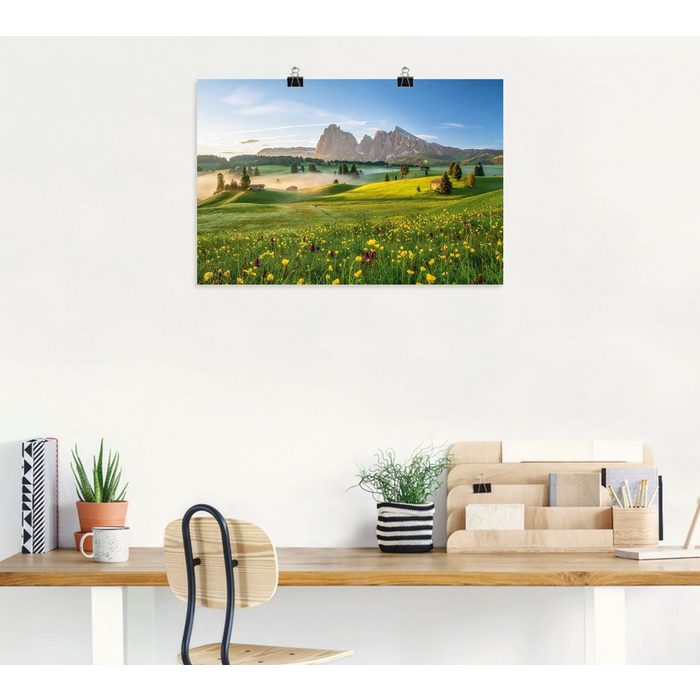 Artland Wandbild Frühling auf der Seiser Alm Berge &amp; Alpenbilder (1 St) als Alubild Leinwandbild Wandaufkleber oder Poster in versch. Größen ZR11030