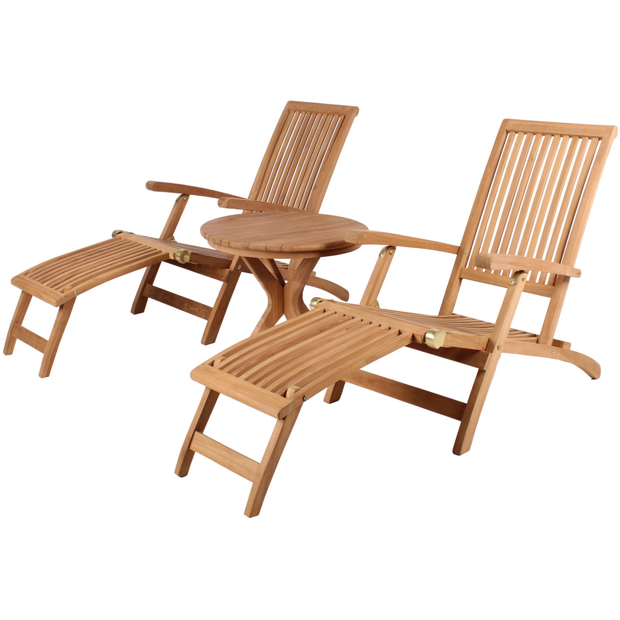 bene living Gartenlounge-Set Tisch Burton und Gartenliege Yacht - Teakholz, (Gartenmöbelset, 3-tlg., Gartenliegen inkl. Beistelltisch), klappbar mit separat abnehmbarem Fußteil