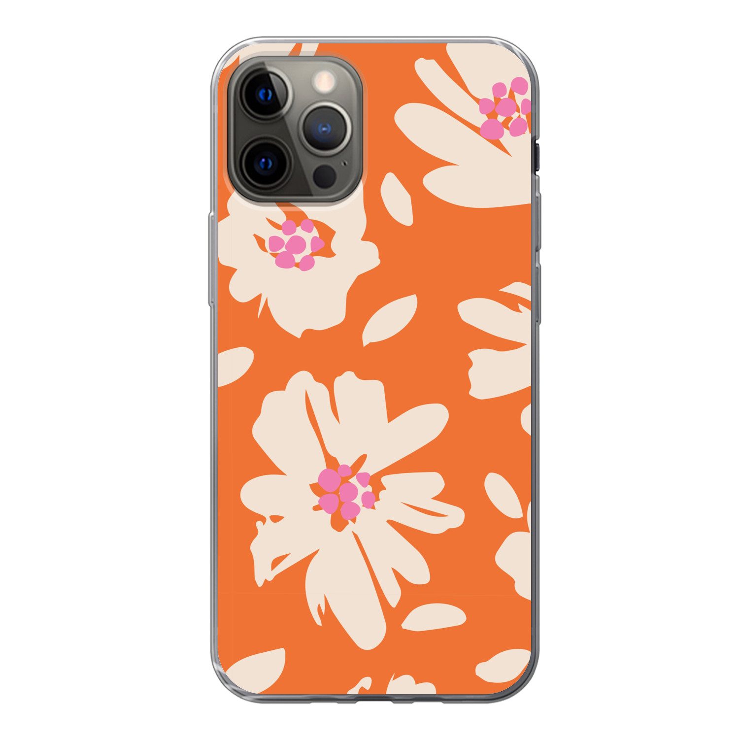 MuchoWow Handyhülle für Apple iPhone 12 Pro Blumen - Orange - Beige - Rosa - Abstrakt, Smartphone-Bumper, Print, Handy Schutzhülle Dünn