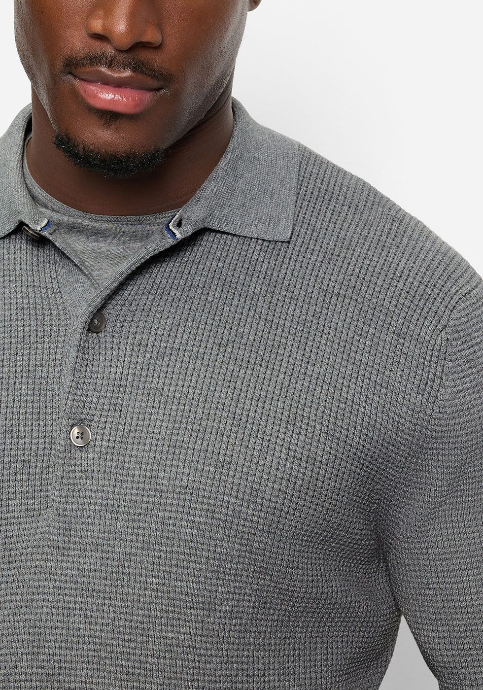 OLYMP Polokragenpullover Waffle Structure Pullover strukturiert, unifarben, regular fit, Strick