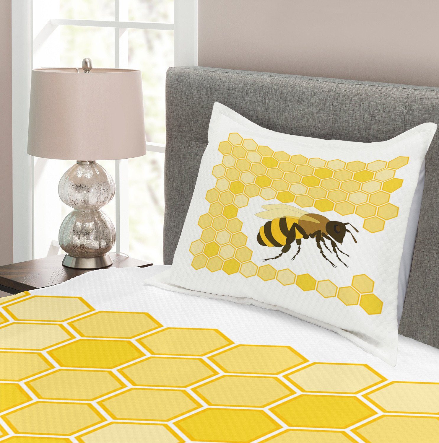 Hexagons Honey Waschbar, Einzel Set Tagesdecke Kissenbezügen Abakuhaus, Bugnd Bee mit