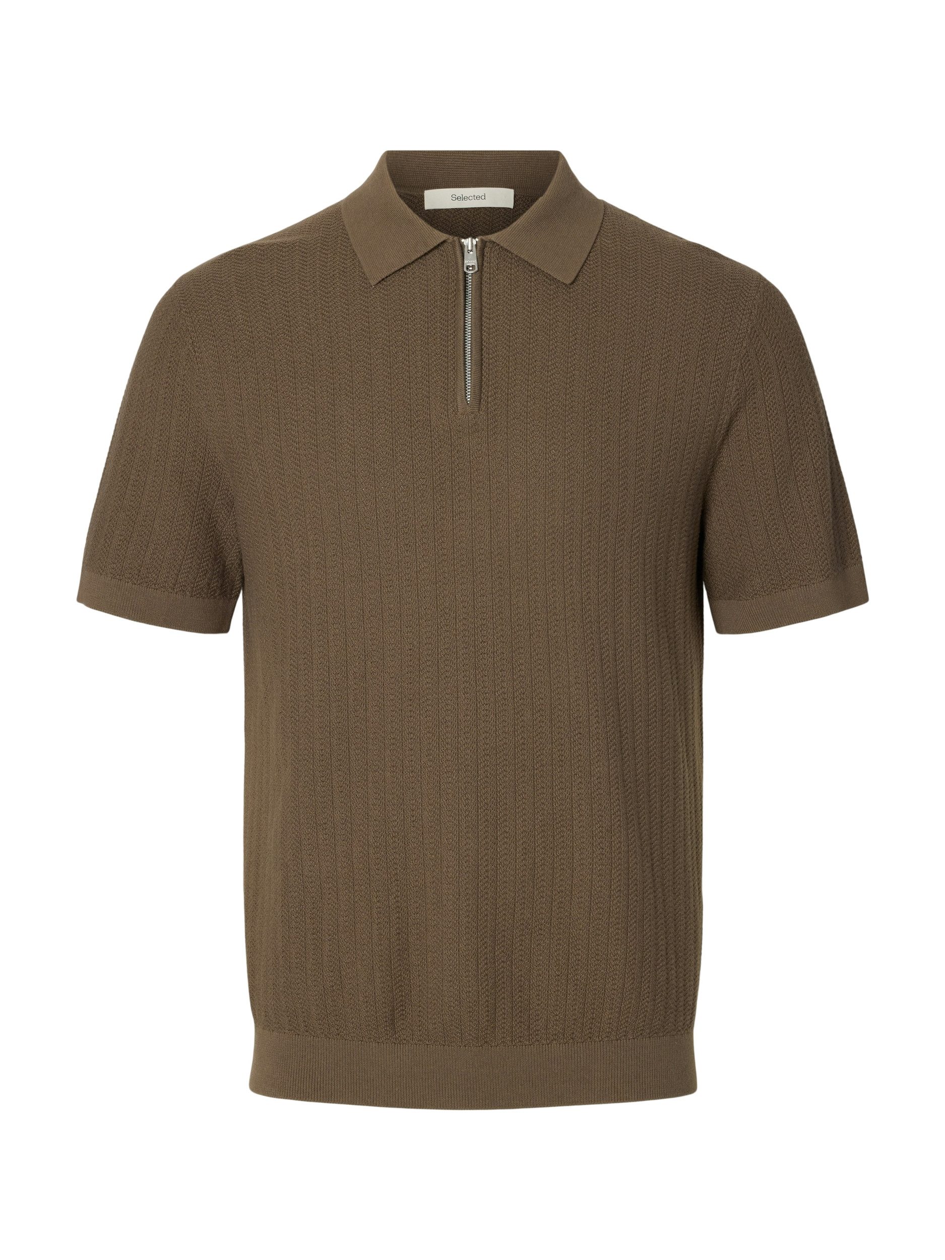 SELECTED HOMME Strickpullover SLMCRAN SS KNIT STRUCTURE ZIP POLO