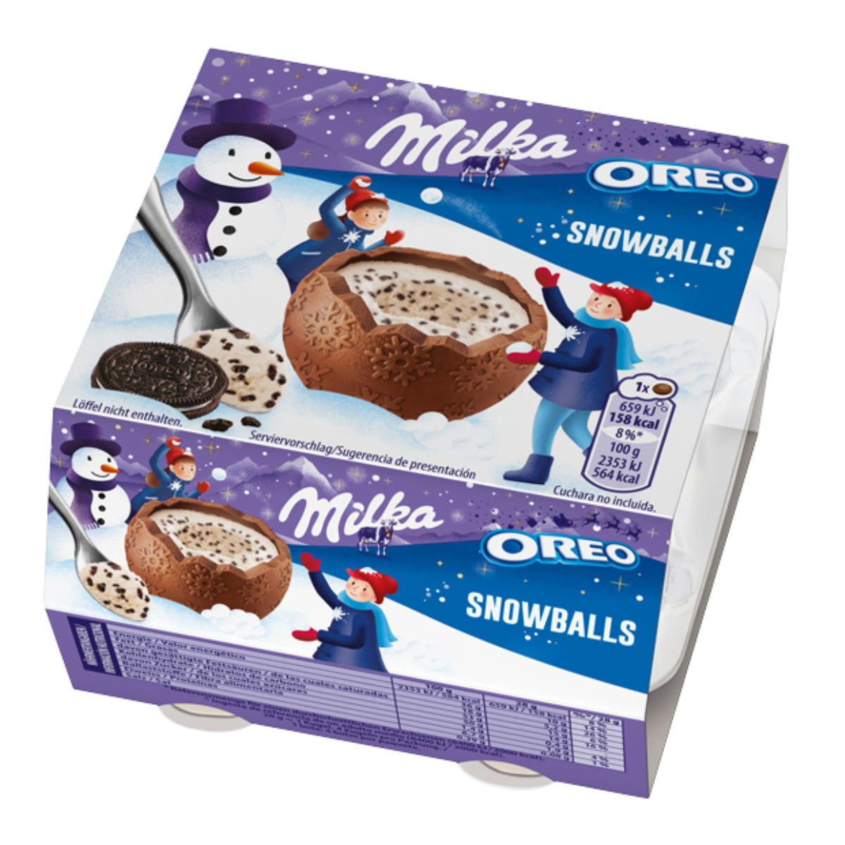 MILKA Schokolade, Milka Snow Balls Oreo 4x28g Kugeln Alpenmilch mit Keksstückchen 112g