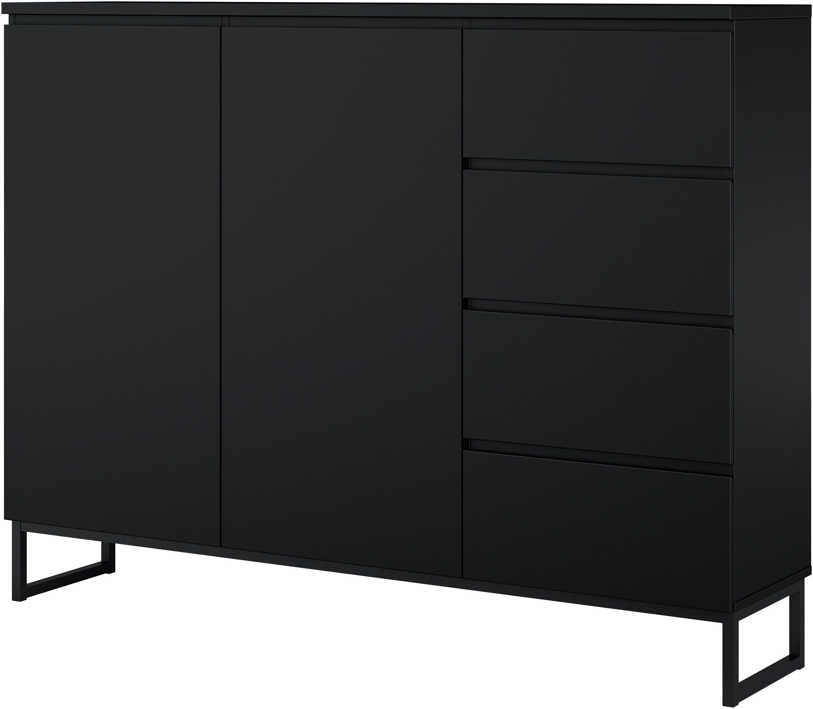 OTTO home Sideboard Modo II, Breite 150 cm, moderne grifflose Kommode 2Türen/4 SK, Schubladenschrank viel Stauraum, Einlegeböden verstellbar, Metallkufen