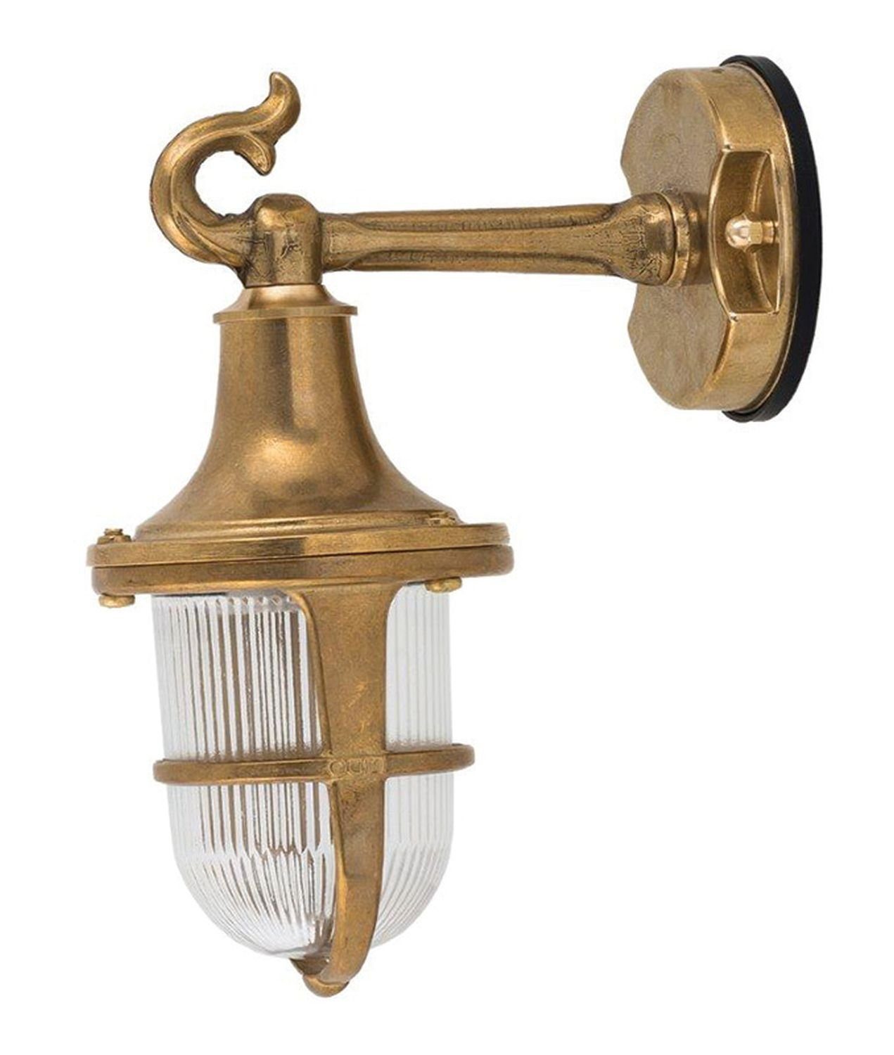 Echt-Messing Haus Glas Licht-Erlebnisse SANTORIN, IP64 Premium Wandlampe Außen-Wandleuchte ohne geriffeltes Balkon Leuchtmittel,