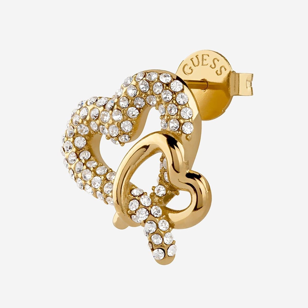 Guess Paar Ohrstecker JUBE06054JWYGT/U, für Damen Pavé Herz Goldfarben