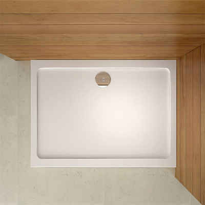 duschspa Duschwanne 4cm weiße Duschwanne Duschtasse mit Ablaufgarnitur Ablaufschlauch, Kunststein mit Acrylbeschichtung, Set