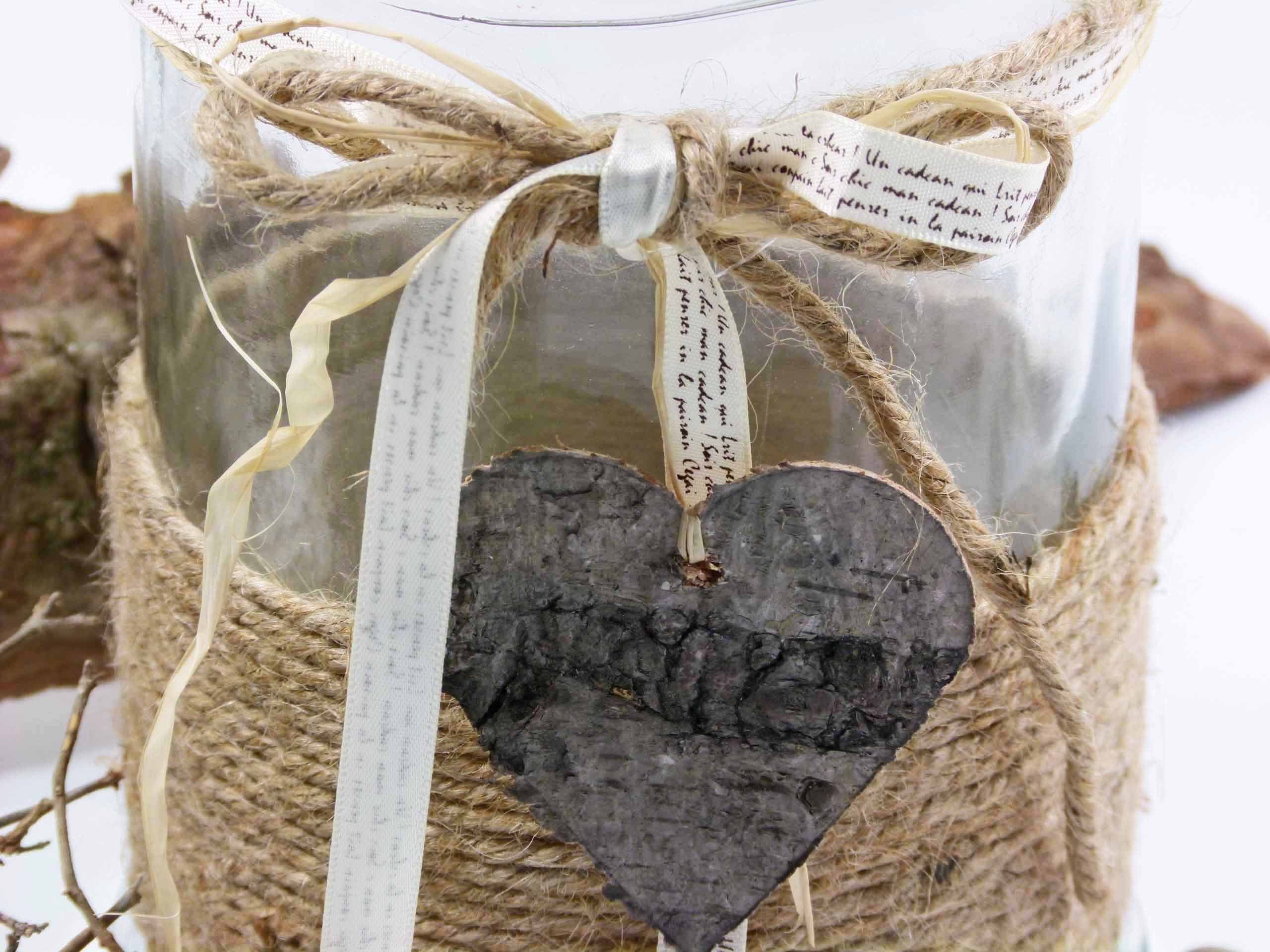 GlasArt Teelichthalter Windlicht Natur Herz Teelichthalter Kerzenhalter Deko-Glas für Kerzen