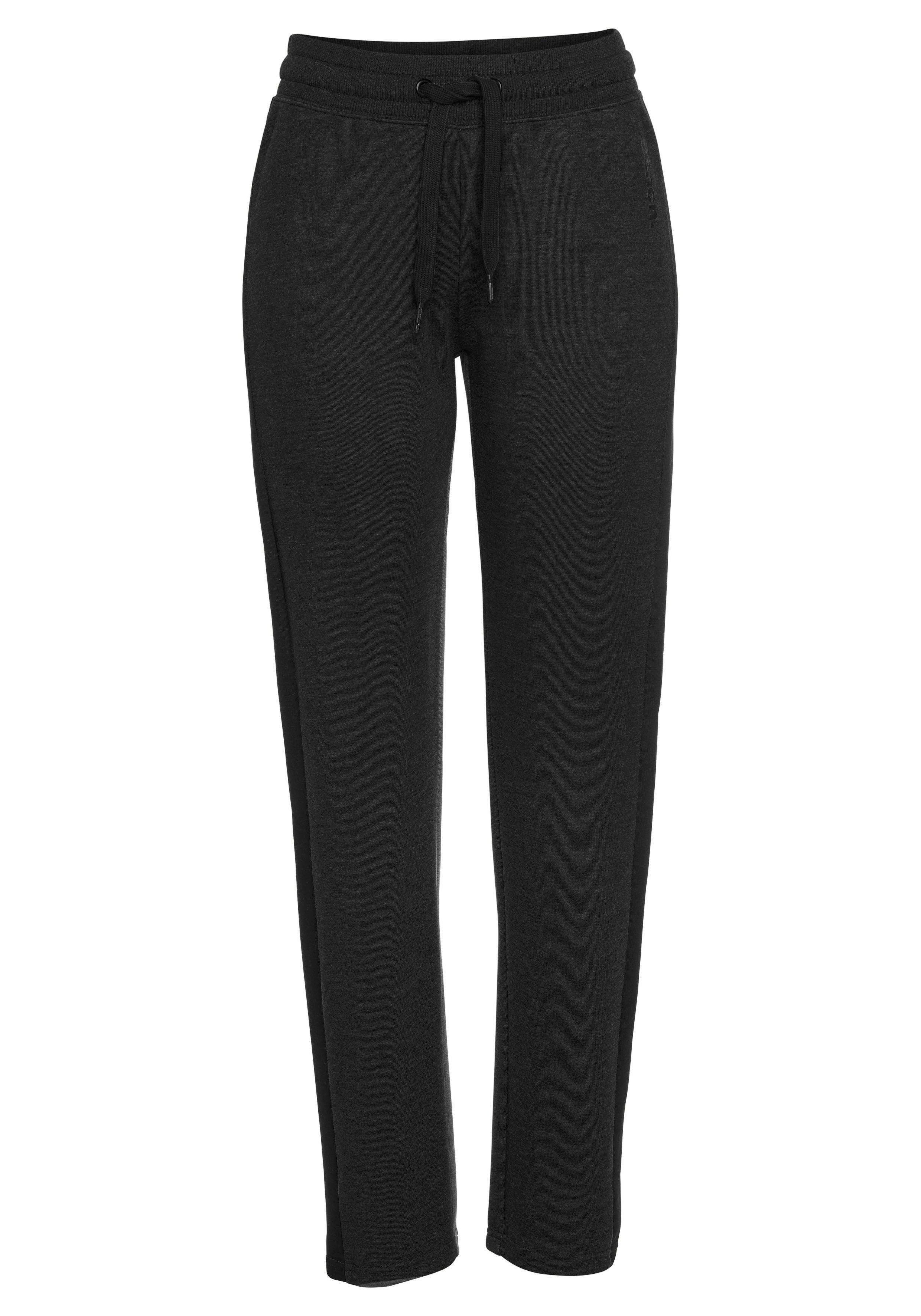 Bench. Loungewear Loungehose mit Seitenstreifen Loungeanzug schwarz und geradem Bein