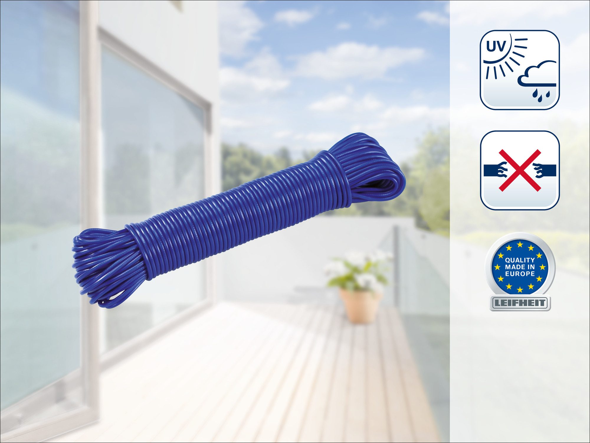 Leifheit Wand-Wäscheleine Wäscheleine 30 m, 30 m Trockenlänge, ca. 3 Waschmaschinenfüllungen, sehr reißfest