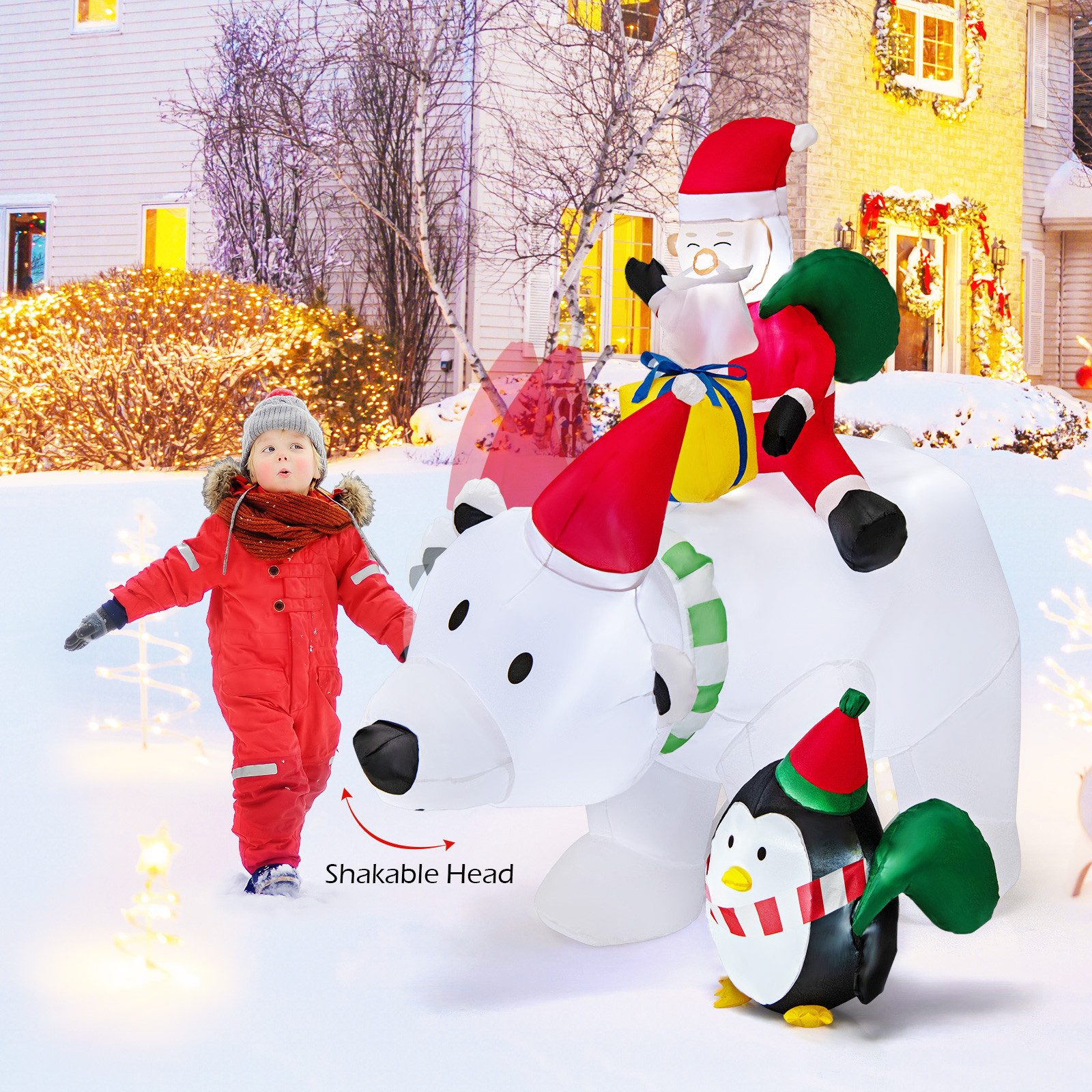 KOMFOTTEU Weihnachtsfigur, mit LED & wackelndem Kopf