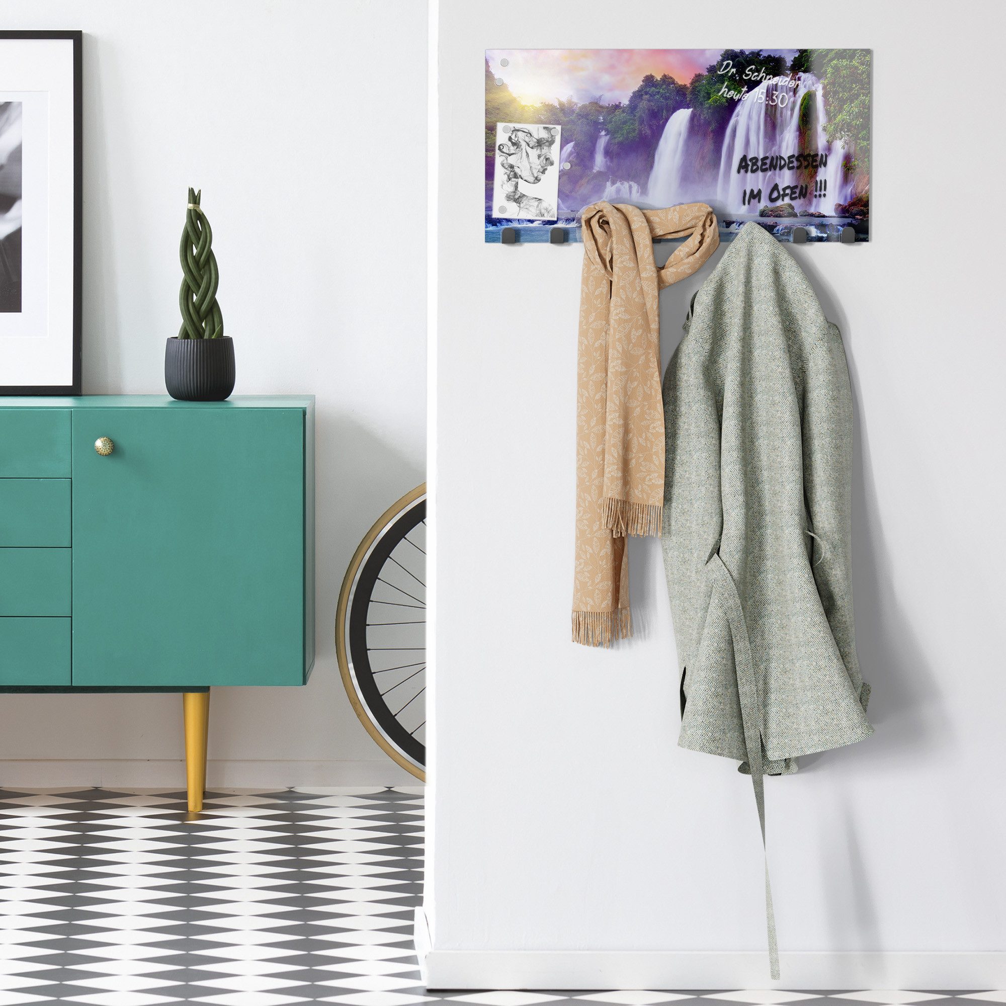 DEQORI Kleiderhaken 'Flüssiges Gold', Glas Garderobe Paneel magnetisch beschreibbar