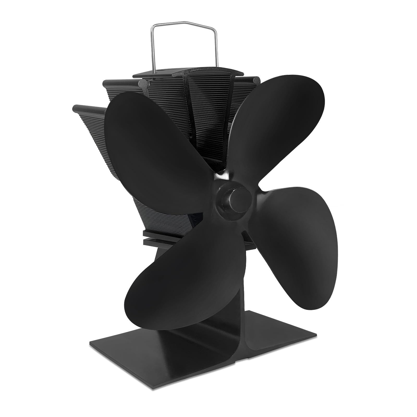 FIVMEN Kaminventilator Kaminlüfter Kaminventilator Ofenventilator Lüfter mit 4 Blättern, Wärmebetriebener für Holzofen, Kamin, Schwarz