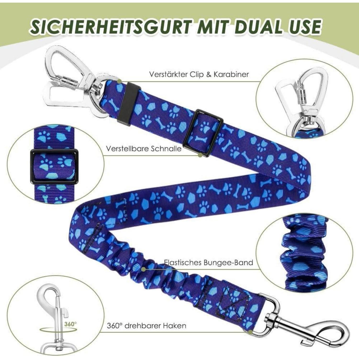 LuxusKollektion Autohundegeschirr Hundegurt Sicherheitsgurt verstellbar Ruckdämpfung Auto Blau