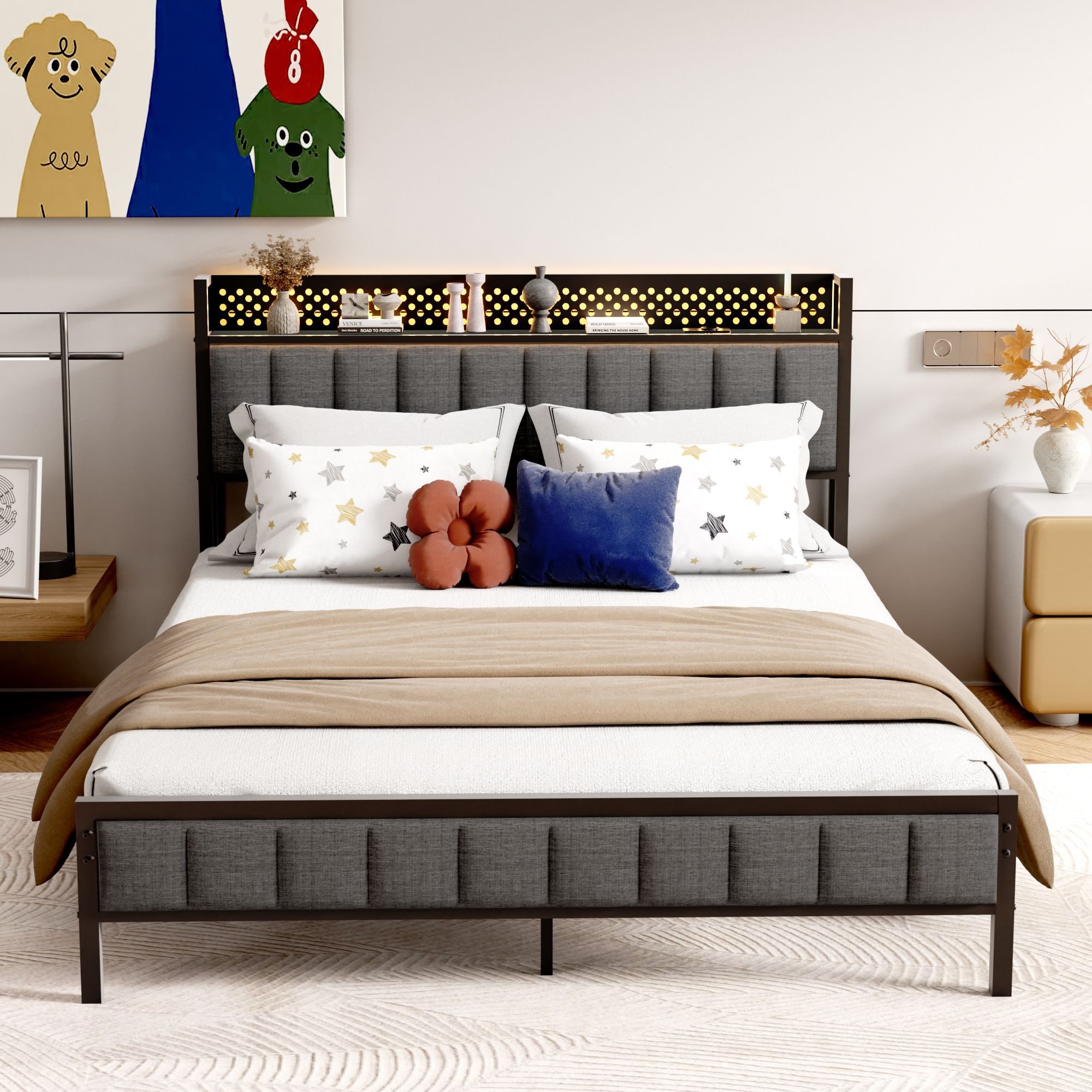 STILVORA Jugendbett Metallbett 140x200 Bettgestell bett mit Steckdose,led Beleuchtung (1-tlg) – Bild 2 von 5
