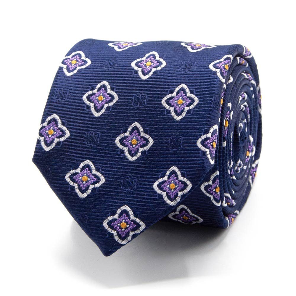 BGENTS Krawatte Seiden-Jacquard Krawatte mit Blüten-Muster Breit (8cm) Marineblau