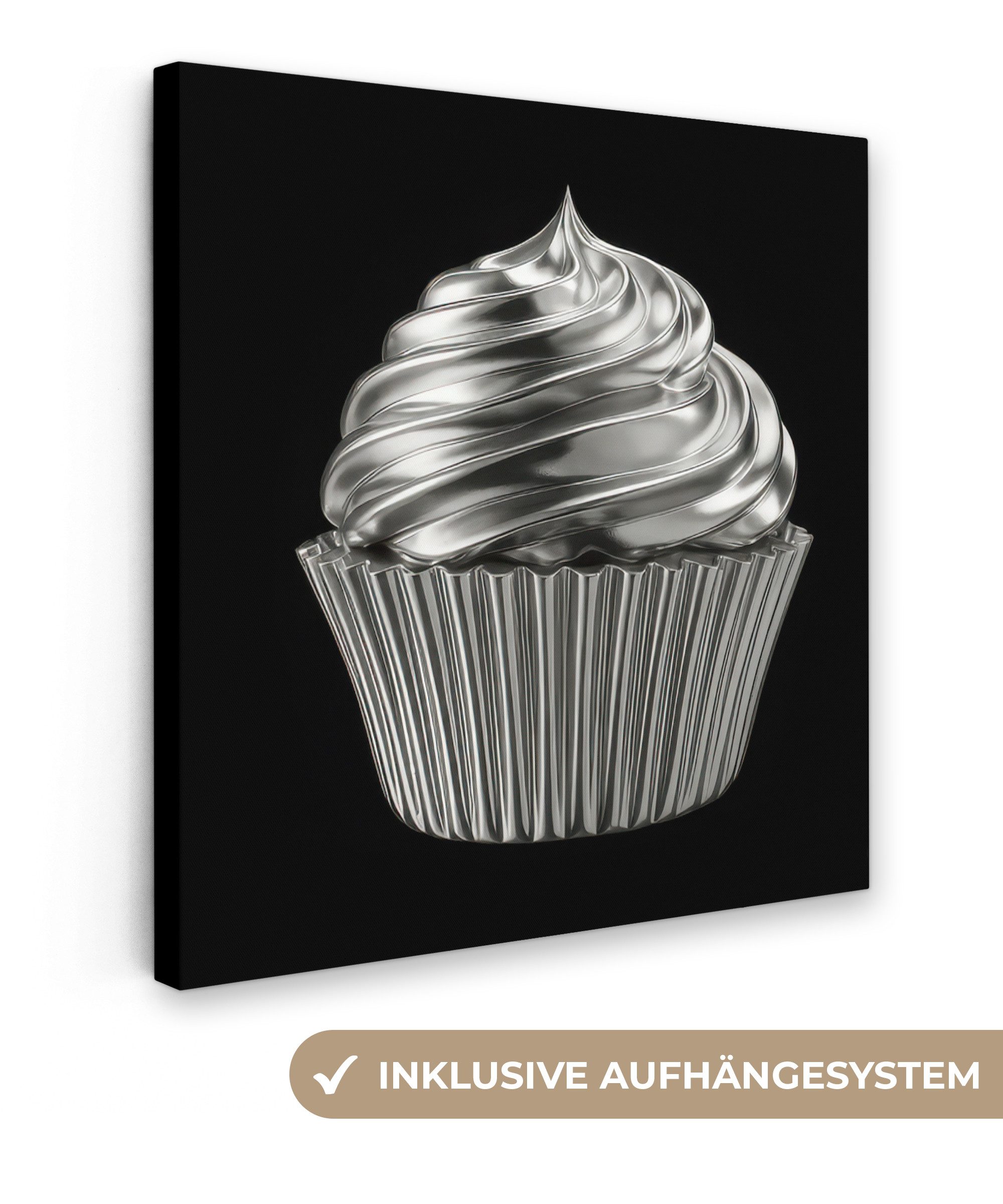 OneMillionCanvasses® Leinwandbild Cupcake - Luxuriös - Silber, Fotodruck (1 St), Wandbild, Deko Schlafzimmer Wohnzimmer Flur 20x20 cm