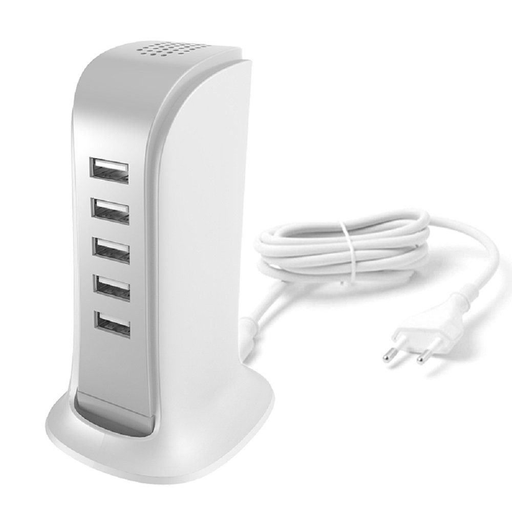 5xUSB 25W Ladestation USB Mehrfachladegerät mit integriertem Netzkabel USB-Ladegerät