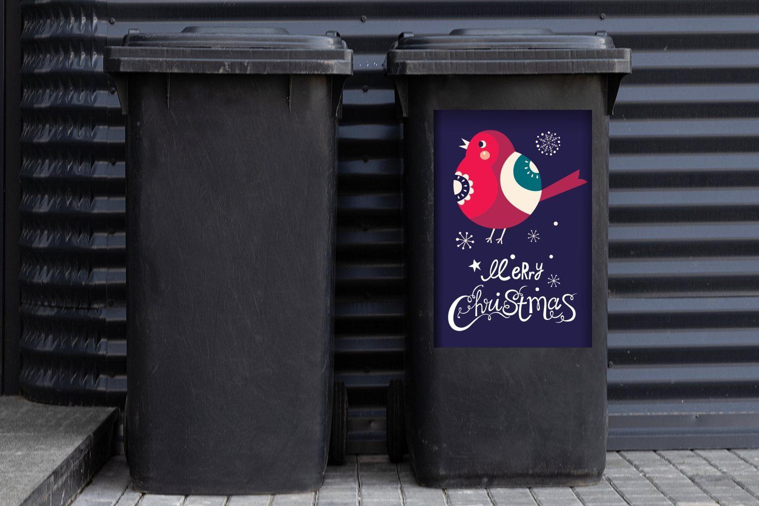 Vogel Wandsticker (1 Mülleimer-aufkleber, Container, Schnee - St), Mülltonne, - - Sticker, Abfalbehälter Weihnachten MuchoWow Weihnachten Frohe