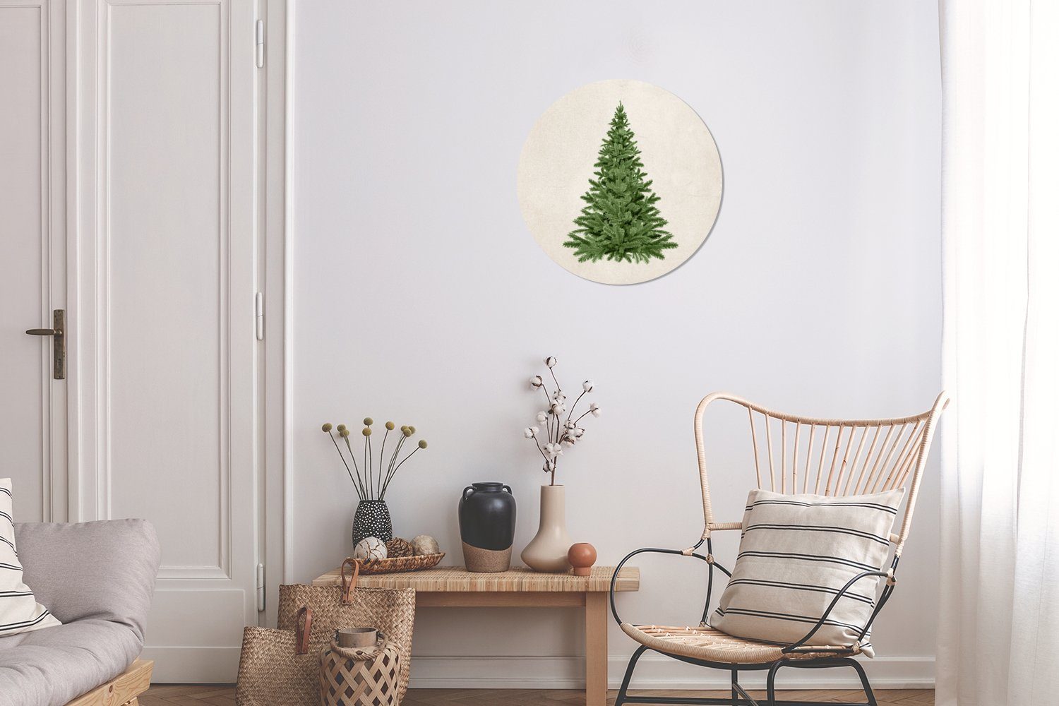 MuchoWow Gemälde Weihnachten cm (1 Forex, - St), Kreis Rundes Wandbild, Wanddekoration Wohnzimmer, Grün 30x30 - - Feiertage, Weihnachtsbaum