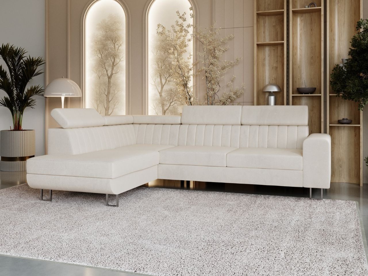 GrainGold Ecksofa L-Form Berona L, Set, Schlaffunktion, Freistehendes, Bettkasten, Verstellbare Kopfstützen
