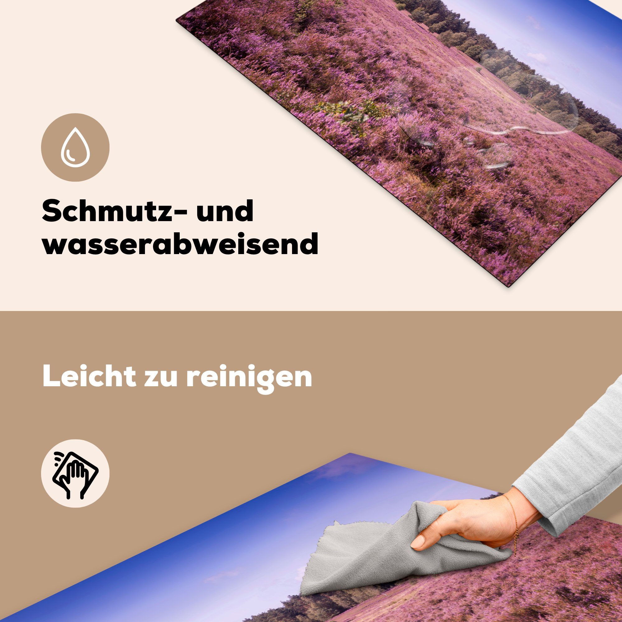 der küche, Vinyl, Darstellung Deutschland, in (1 die Ceranfeldabdeckung violetten Induktionskochfeld 81x52 tlg), MuchoWow für Herdblende-/Abdeckplatte Schutz Blumen Heide, Lüneburger der cm,