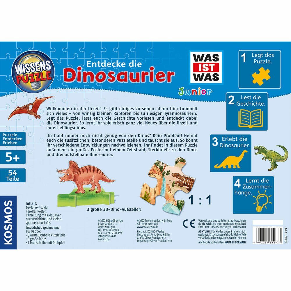 Kosmos Puzzle WAS IST WAS Junior Entdecke die Dinosaurier, 54 Puzzleteile