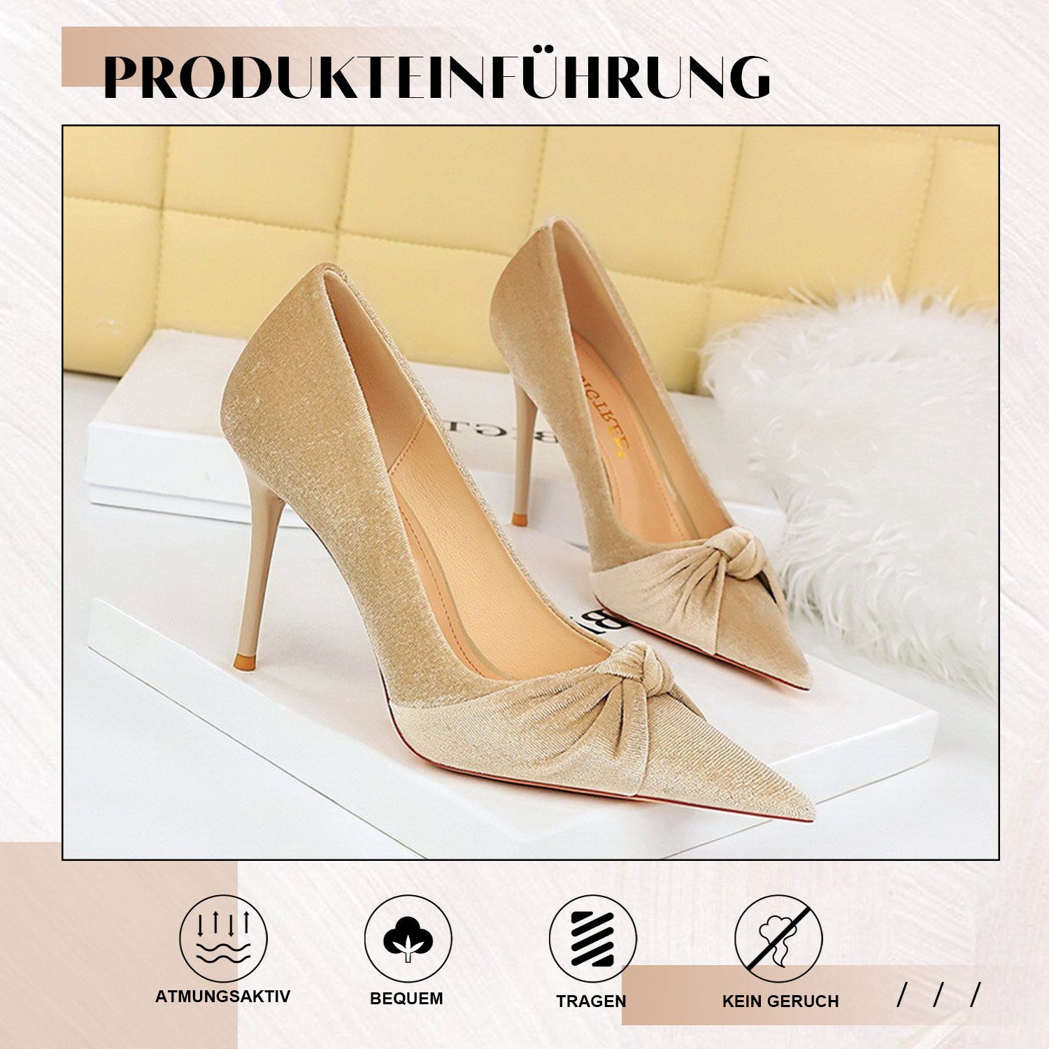 Heels Absatzschuhe Spitz High Daisred Pumps Wildleder Beige Stöckelschuh Stiletto Pumps