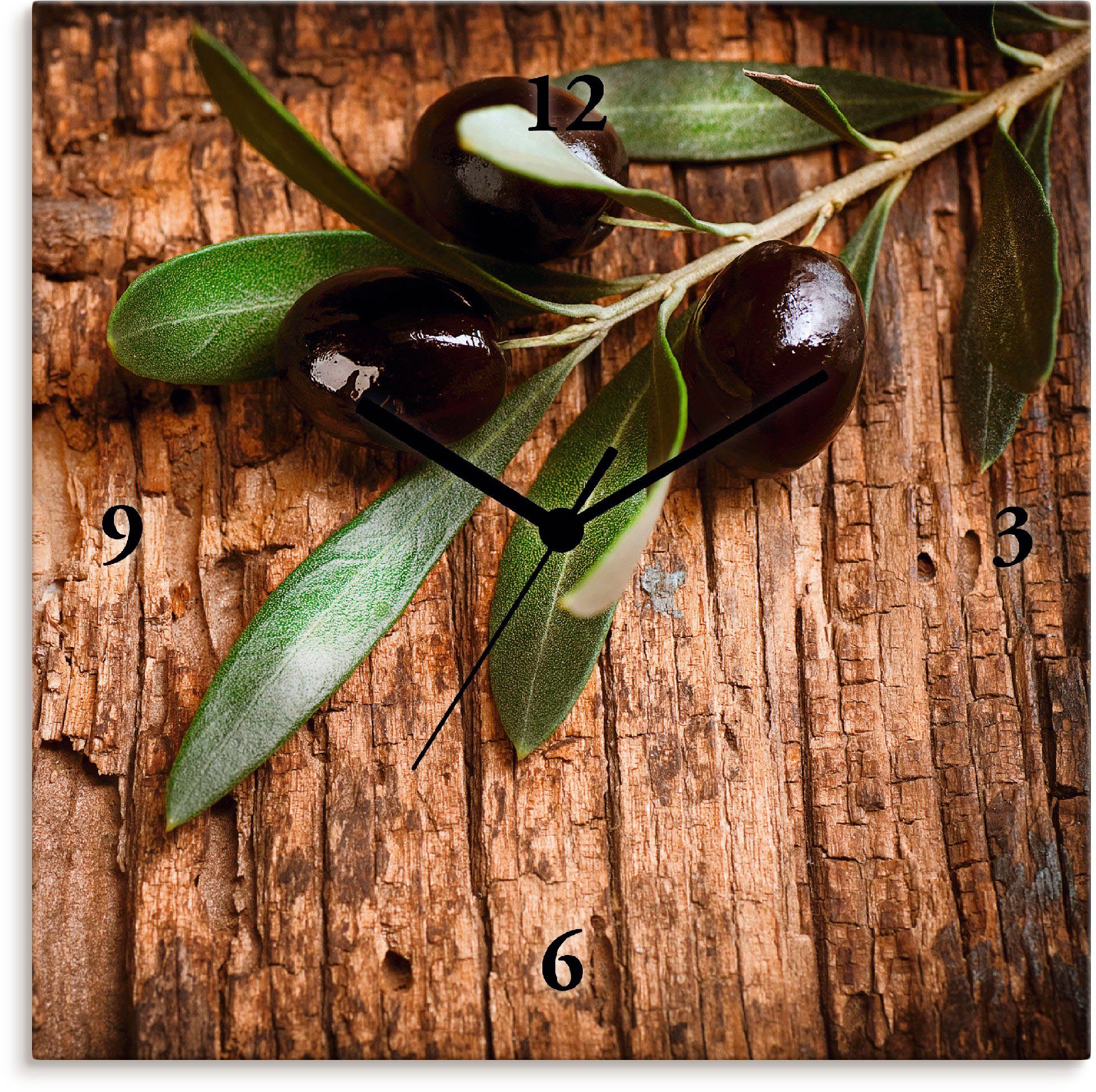 Artland Wanduhr Oliven vor einem Holzhintergrund (wahlweise mit Quarz- oder  Funhuhrwerk, lautlos ohne Tickgeräusche)