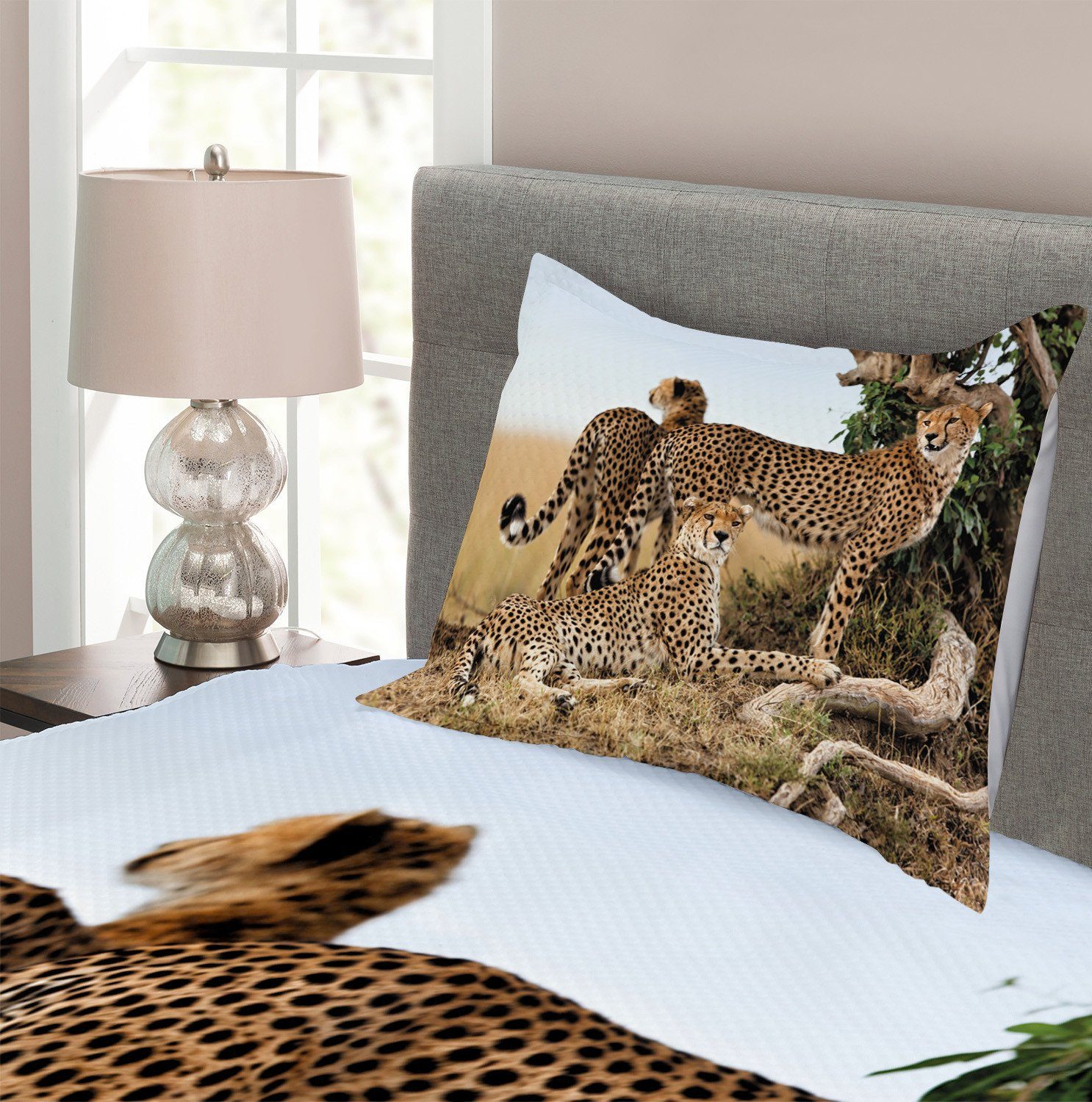 Set Abakuhaus, Tagesdecke Kissenbezügen Safari-Tier Tierwelt Cheetahs mit Waschbar,